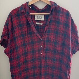 Grayson super soft and comfortable Red & Navy Plaid Button-Front Artist’s Dress
